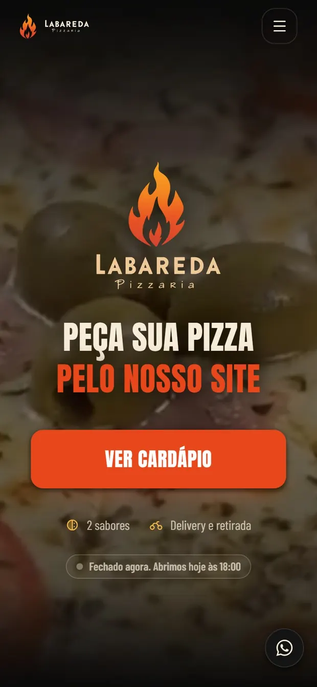 Topo do site da Labareda Pizzaria