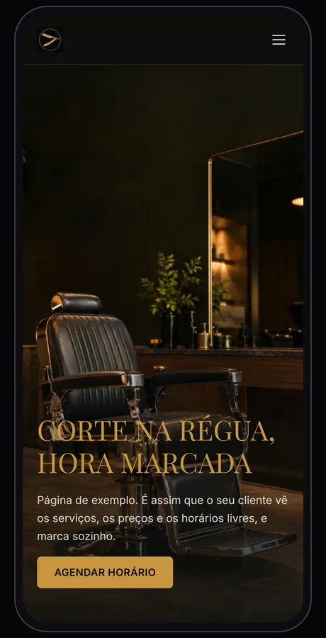 Página de exemplo da Barbearia Régua no celular, com o botão Agendar horário.